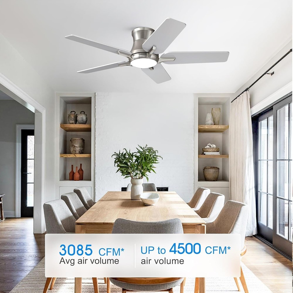Versatile 42-Inch Reversible Ceiling Fan with LED Light & Timer - Low Profile