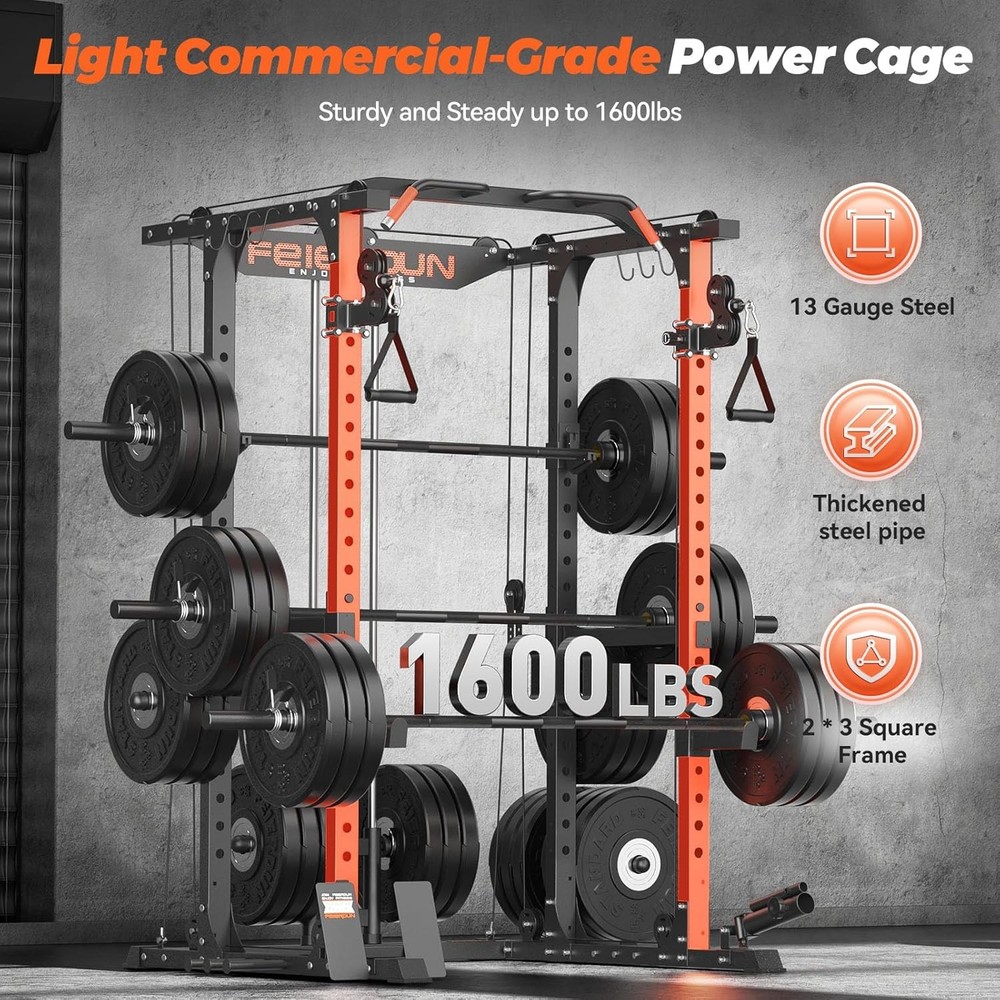 FLA01 Power Cage Multi Function Squat Rack with Cable Crossover System,2000Lbs C