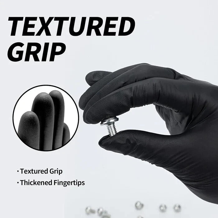 Disposable Nitrile Exam Gloves, 5 Mil Black, Powder-Free Heavy Duty Clean Glove