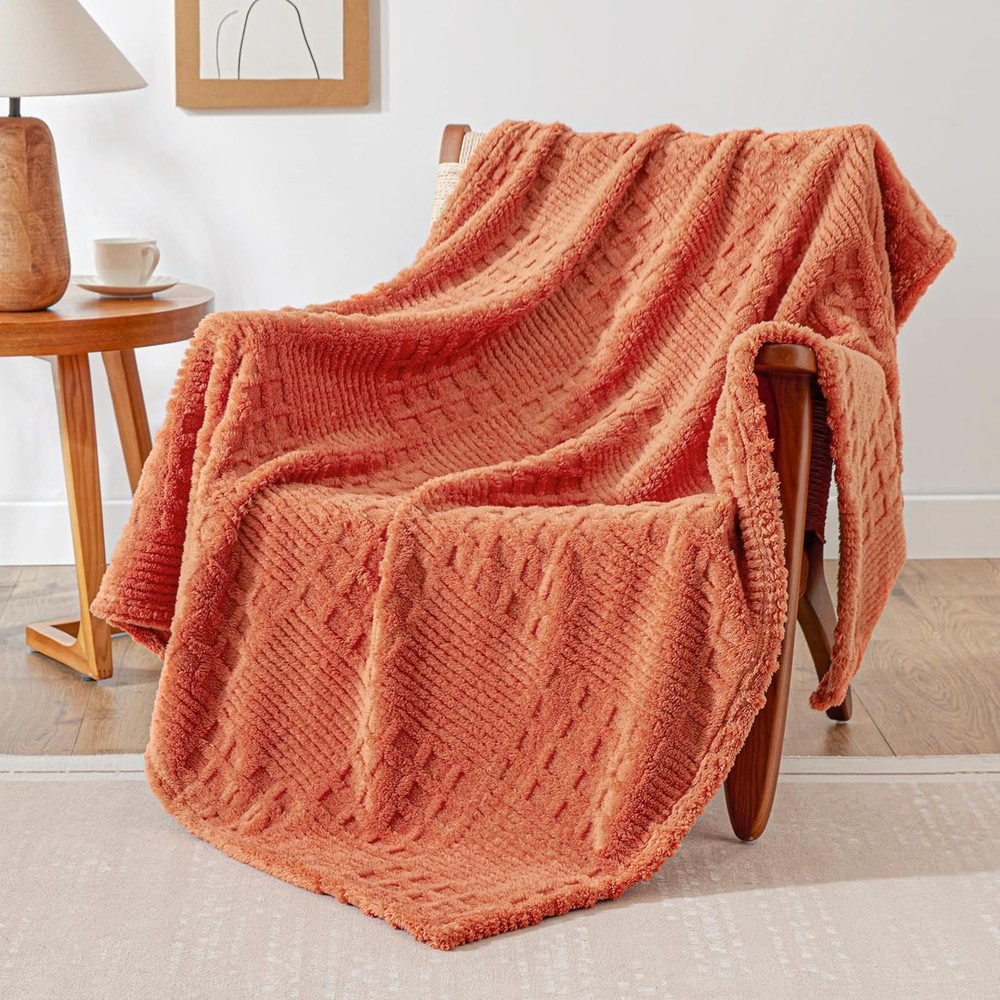 Fleece Throw Blanket Flannel 50x60 Waffle Patchwork Jacquard Cozy Soft