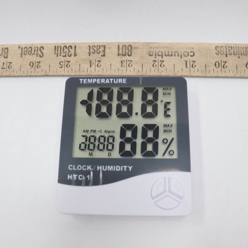 Alarm Clock Multi Function Digital LCD Thermo Hygrometer Black White HTC-1