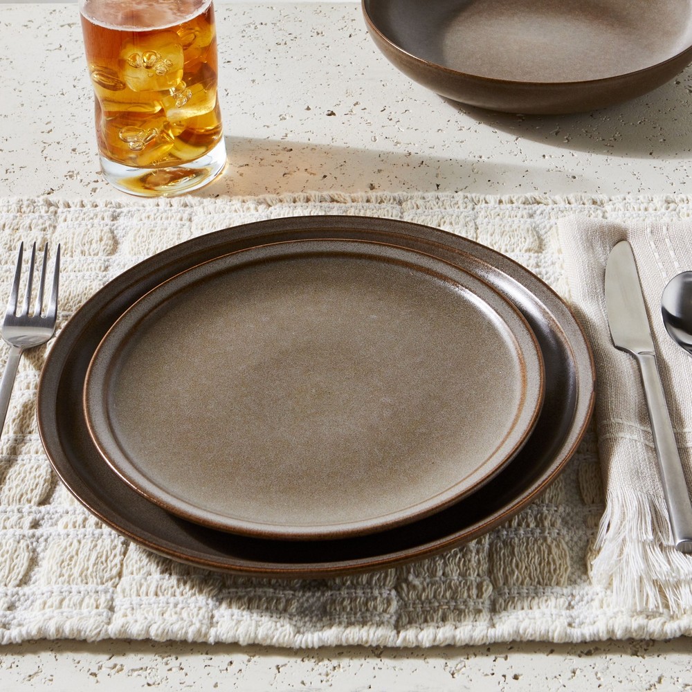 Brown 12-Piece Durable Stoneware Dinnerware Set Dinner Plates Salad Plates