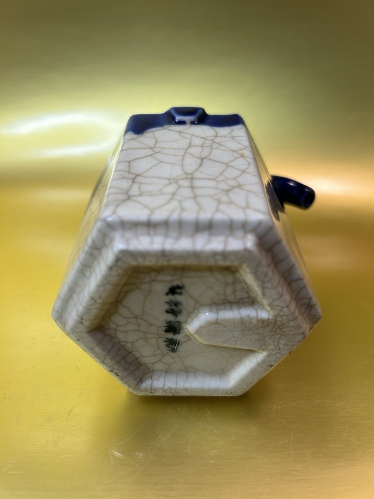 Plaid Ceramic Cube Teapot made in Japan.