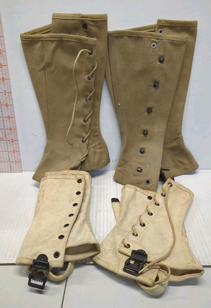 Lot of 2 Pairs US Military WWII Leggings Gaiters Stencil Named Canvas 3/1943 D9