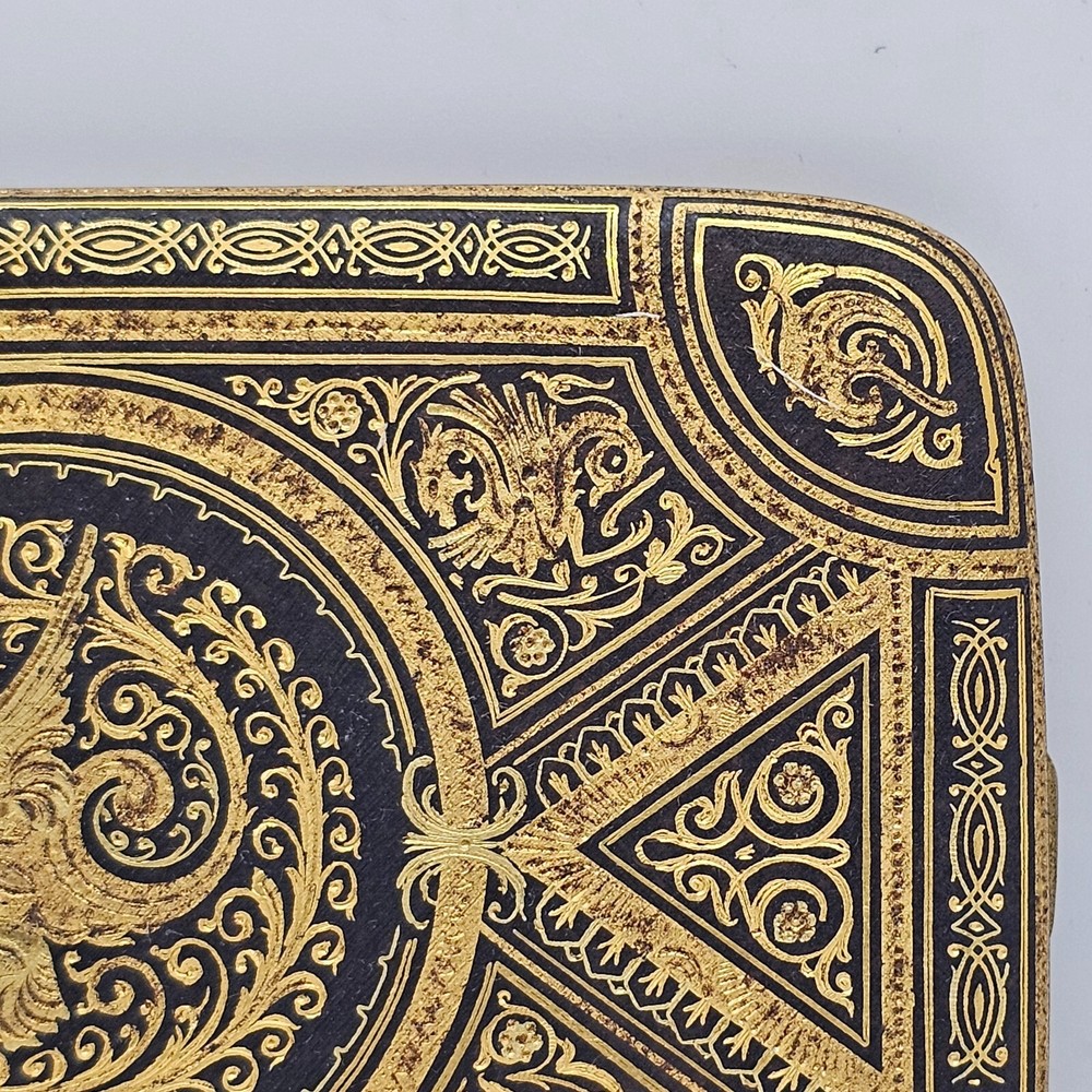 antique spain toledo cigar vesta case damascene dragon rectangular