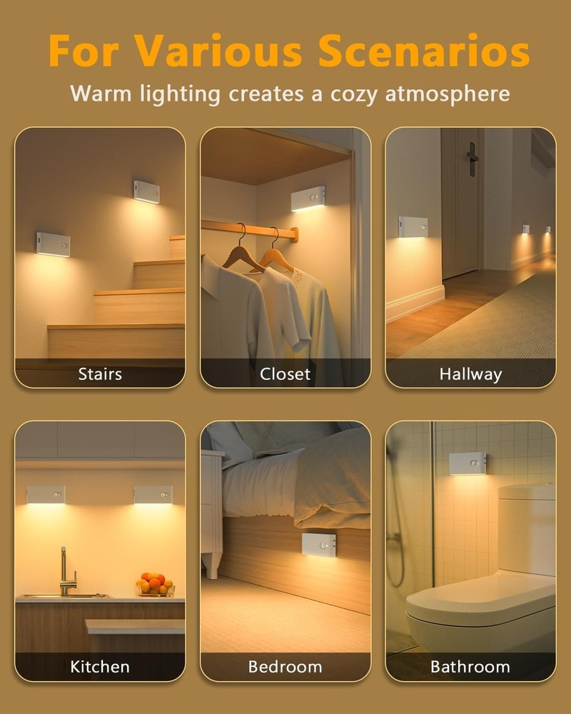 Stair Lights Indoor,Warm White Rechargeable Night Light,Wireless Motion Sensor N