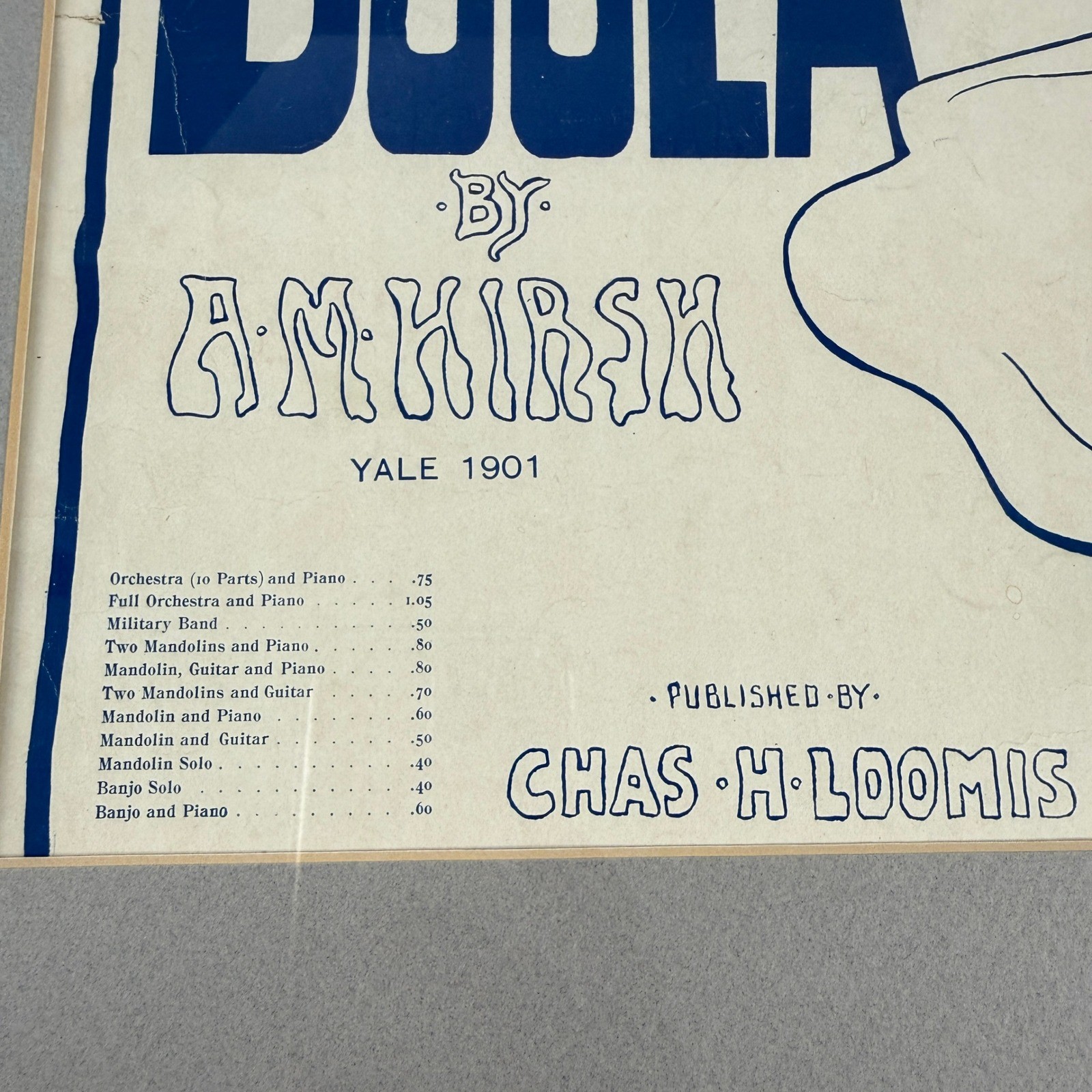 Antique 1901 Yale Boola Framed Sheet Music Art Nouveau Ivy Decor Music Office