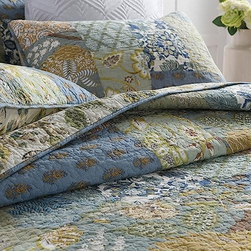 Cotton Bedspread Quilt Queen size (90by98inch) Rustic Patchwork Branch Floral