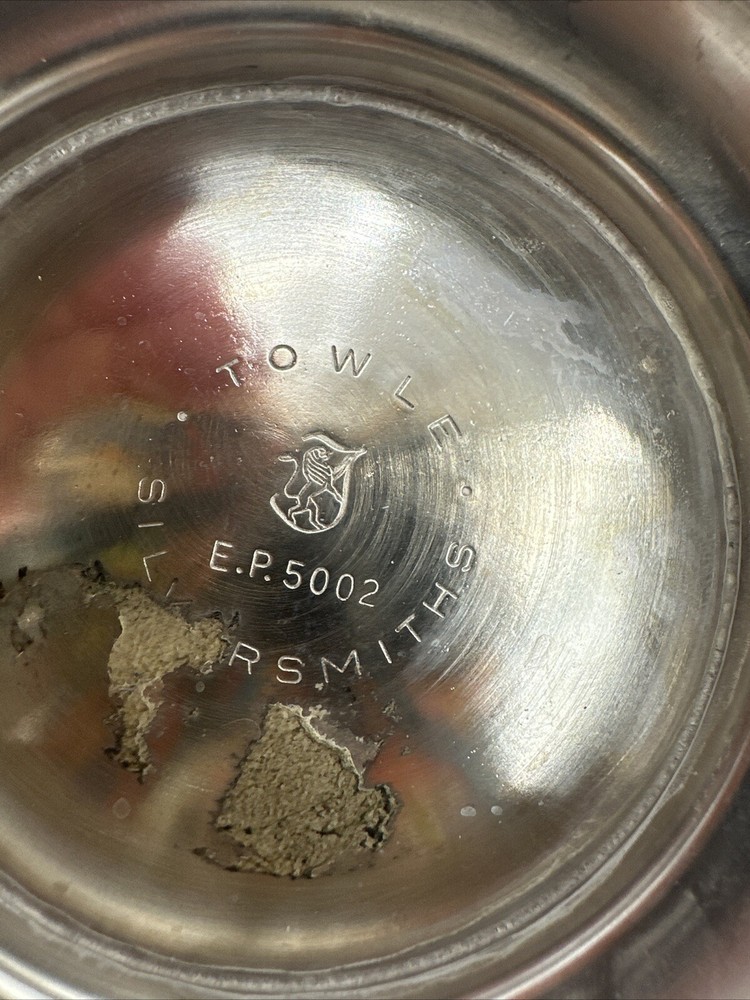 VTG Towle Silversmiths Bowl Teal Green Enamel Footed Silverplated 6"