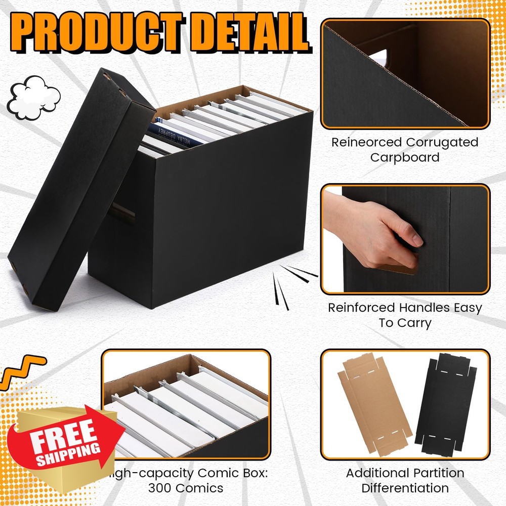 Fuyoooo Comic Book Storage Boxes 15pk Black Short Bin 150 Comics