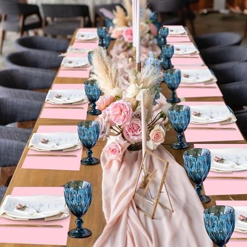 Pcs Paper Placemats, Disposable Rectangular Table Setting Mats for 60 Pink
