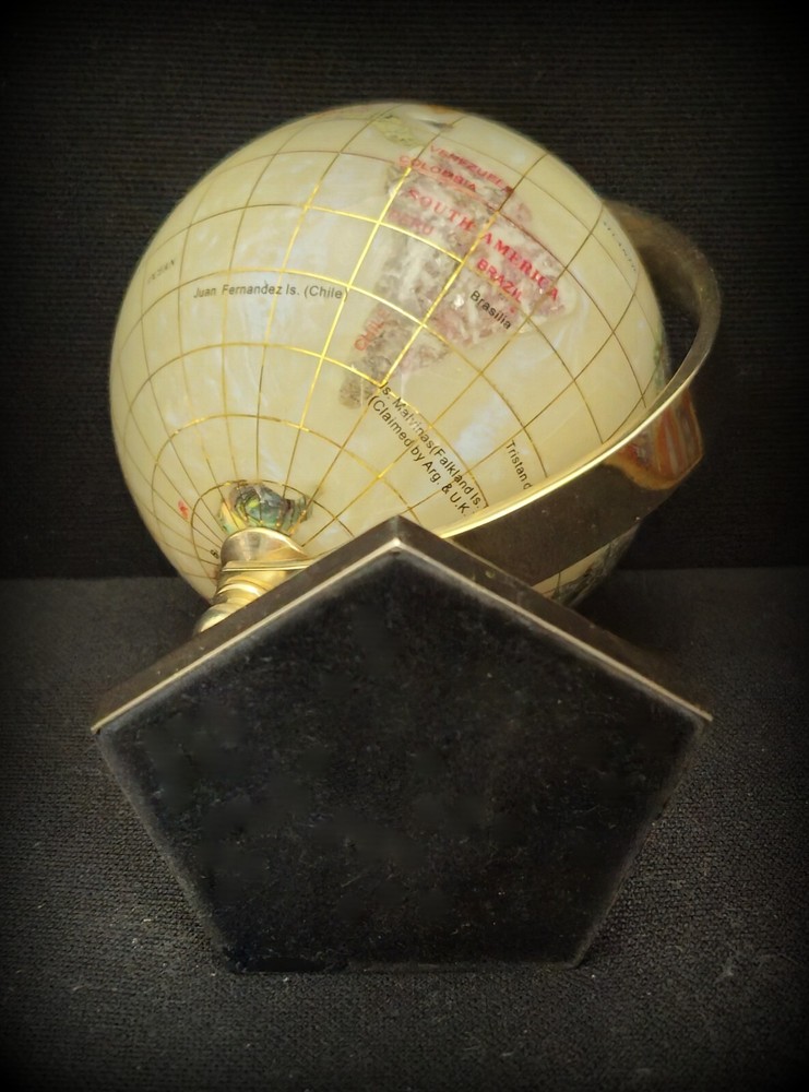 Inlay Gemstone Globe 3" White Opal Ocean