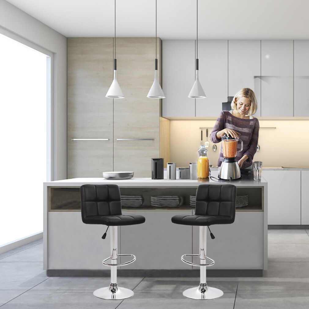 Set of 2 PU Leather Adjustable Bar Stool Counter Height Chair with Backrest