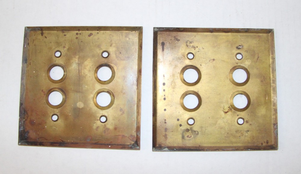 Antique Brass Push Button Switch Plates – Matching 4‑Hole Pair