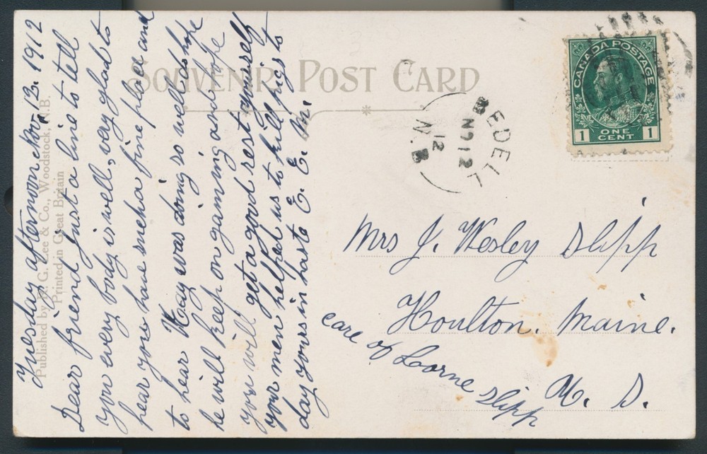 Beaver Harbour & Pennfield Ridge, NB - 1911 Split Ring Cancels on Postcard