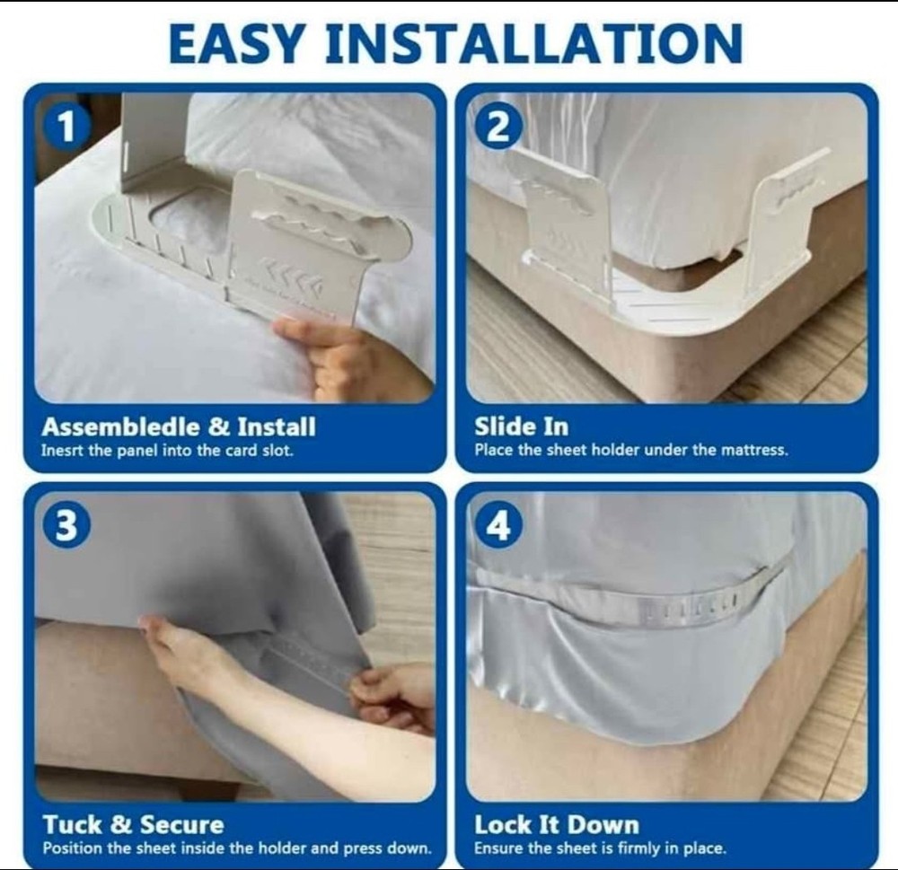 Lock Sheet Holders Keep Sheets Tight Heavy Duty Bed Sheet Holder Corner - Gray