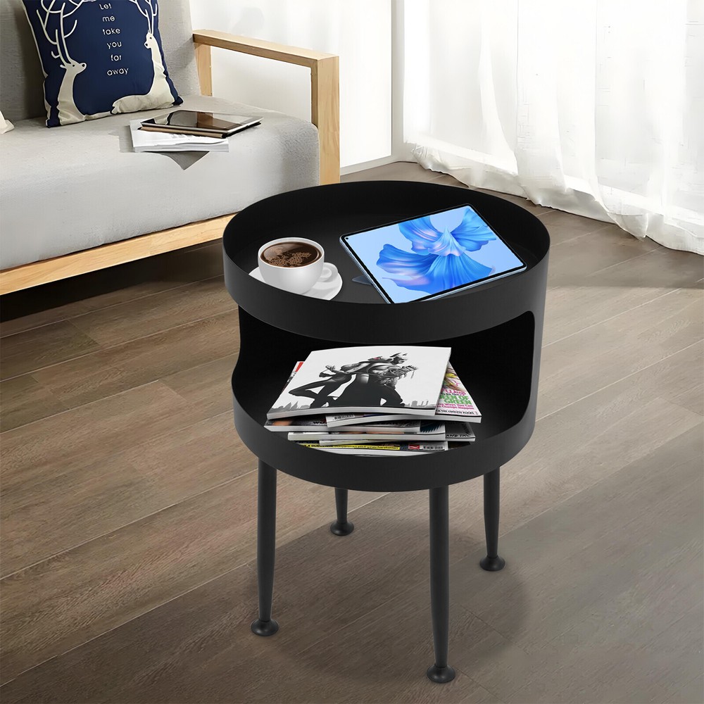 40x40x55cm Modern Side Table, Round Table with Open Storage, Bedside Table