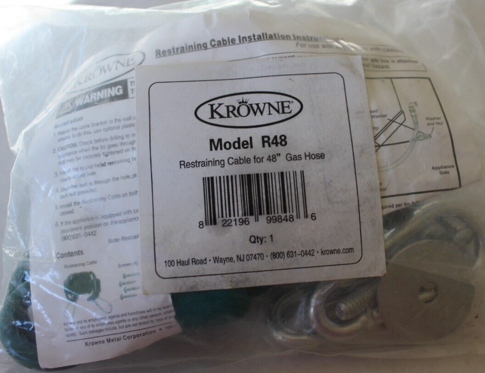 Krowne Model R48 Restraining cable and mounting hardware New in Sealed Package