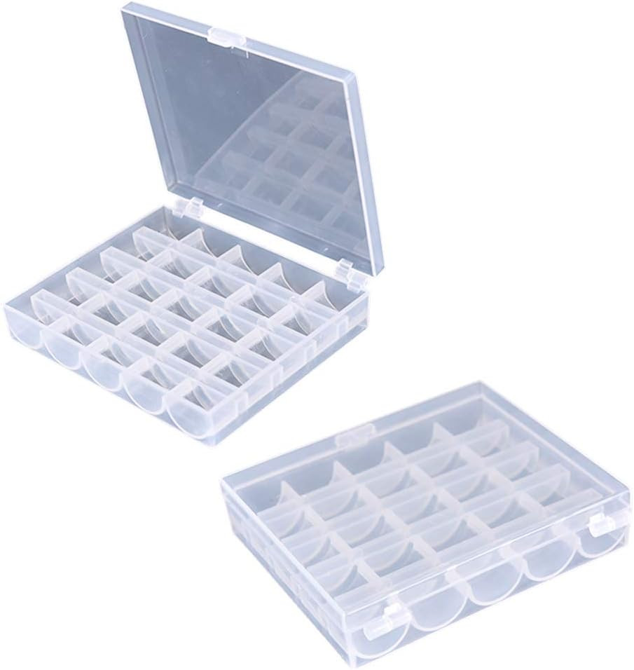 25 Slots Empty Bobbins Spools Box, Sewing Craft Plastic Case Storage Box for ...