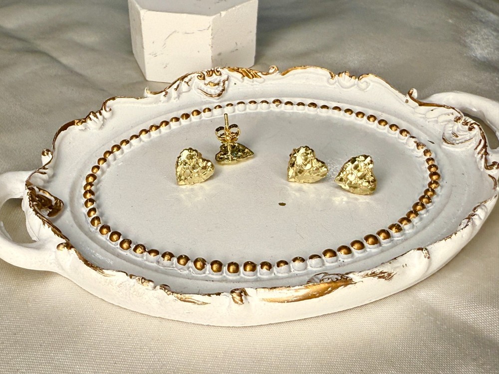 10K Real Solid Yellow Gold Heart Nugget Earrings