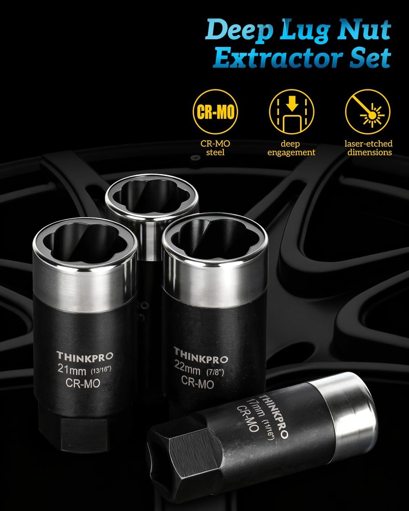 Extractor de Tuercas Dañadas Para Ruedas 1/2" Con Sockets Profundos