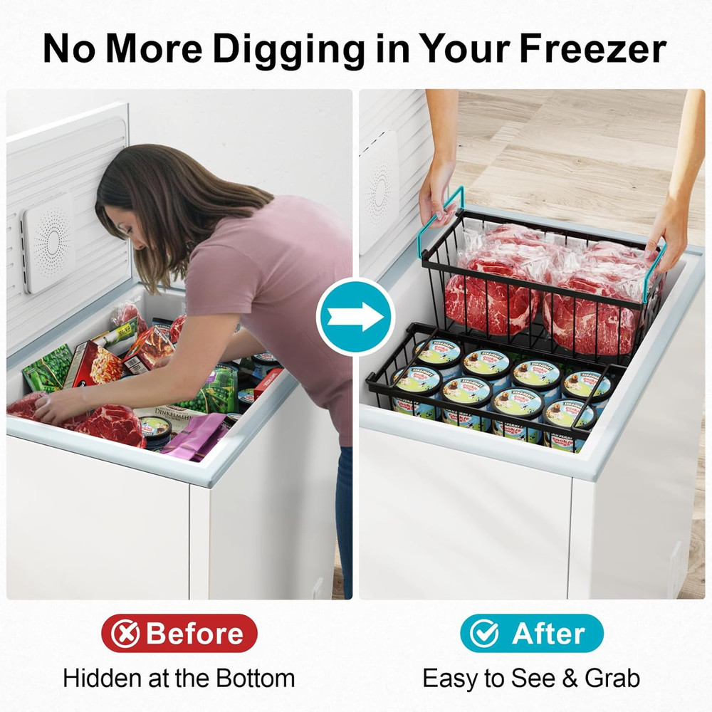 Deep Freezer Organizer Bins, 5 Pack Chest Freezer Baskets for 7 Cu.Ft, Stackable
