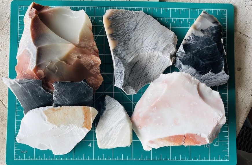 3 lbs Heat Treated Colored Nova Spalls Red, Black, Gray, & Pink Flint knapping