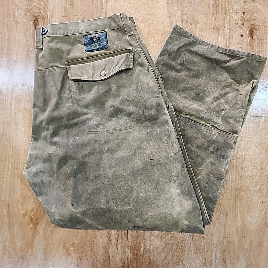 Vtg 40s Black Bear Brand Rain Tite Waxed Canvas Work Pants Button Fly Union Made