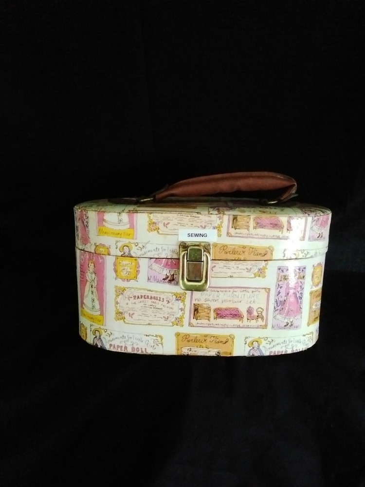 MCM 4 Compartment Sewing/Makeup Case With Thread. Lidded with snap catch closure