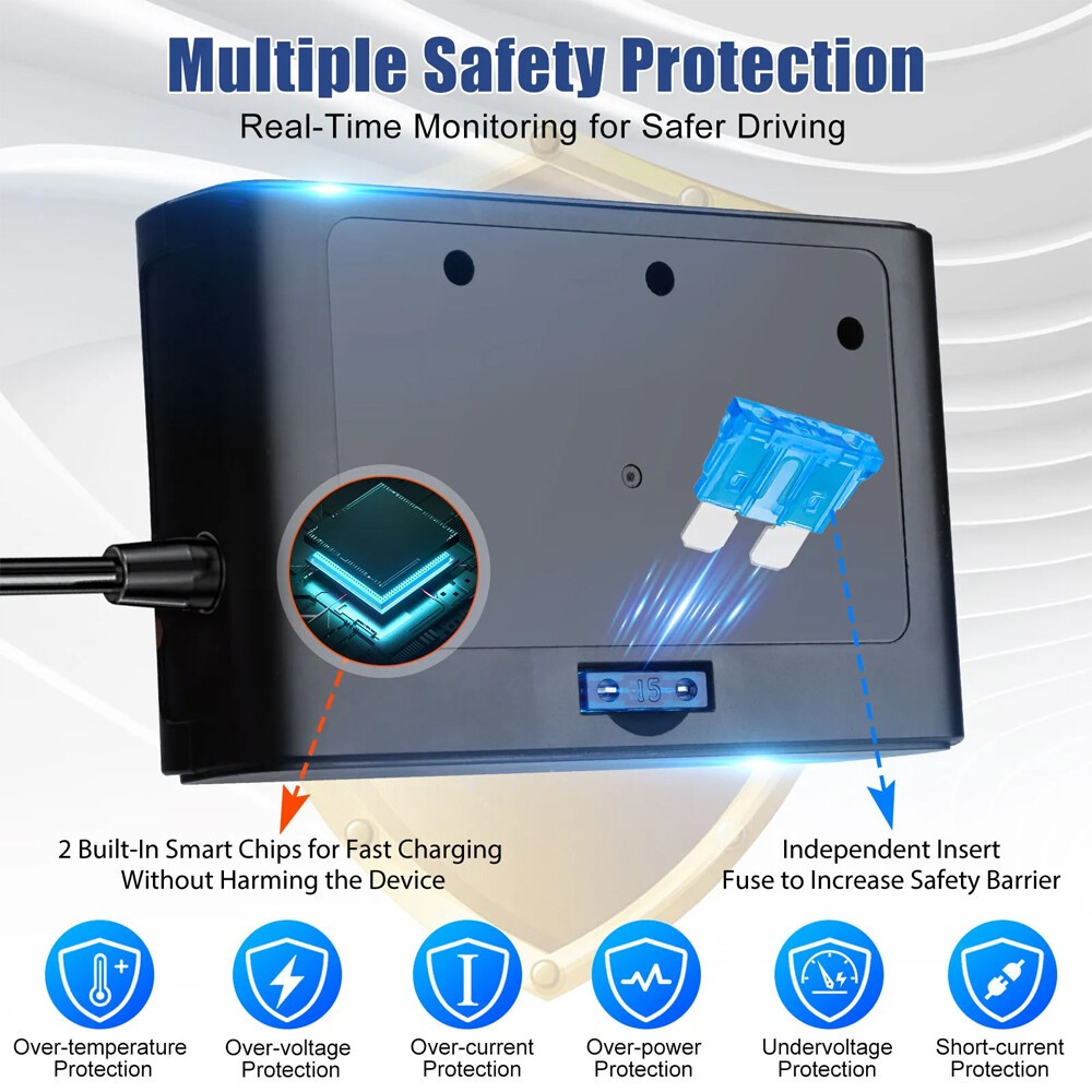 7-in-1 Car Cigarette Lighter Splitter USB-C PD QC3.0 LED Voltmeter 12-24V