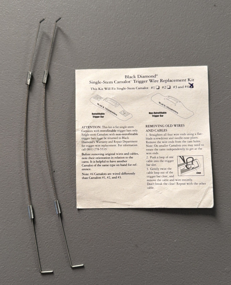 Single Stem-Stem Camalot Trigger Wire Replacement Kit #3 & #4 Black Diamond K-76