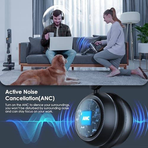Upgrade ANC & ENC Headset with Microphone for PC, Wireless Headset with Black