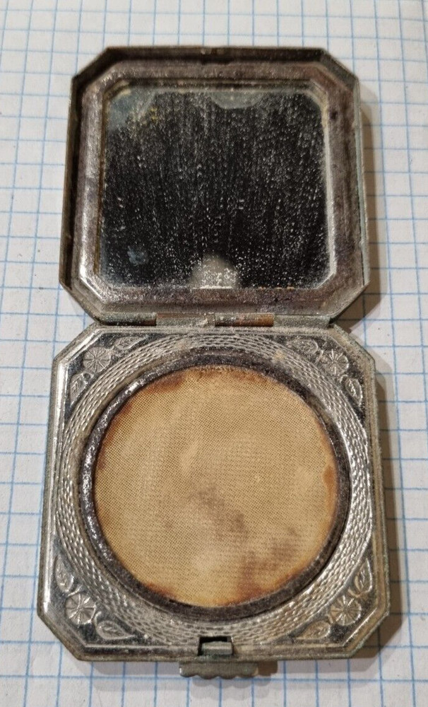 vintage powder box, silver plated