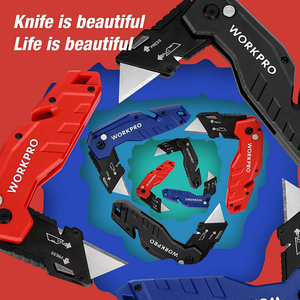 WORKPRO Folding Utility Knife Multi function Pocket Cutter W/Quick-Change Blade