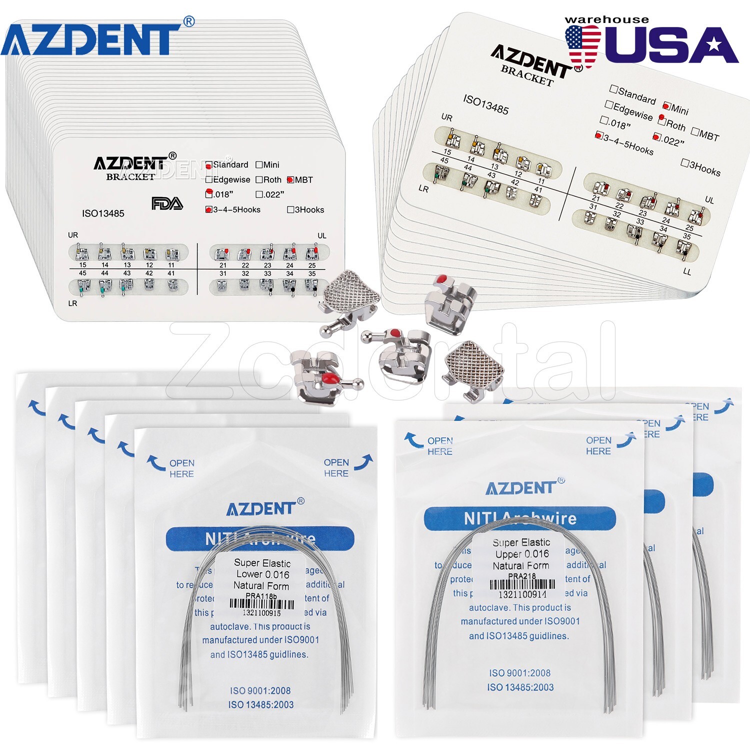 Brackets dentales ortodoncia Mini standard Roth/MBT 022 Ganchos 345/Arco Alambre