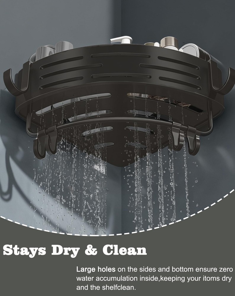 3 Pack Plastic Corner Shower Caddy with Twist-Lock Suction Cups & a Pre-Appli...