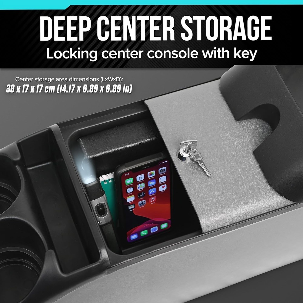 Universal SUV/Minivan Middle Console - Gray Storage Box with 4 Cup Holders