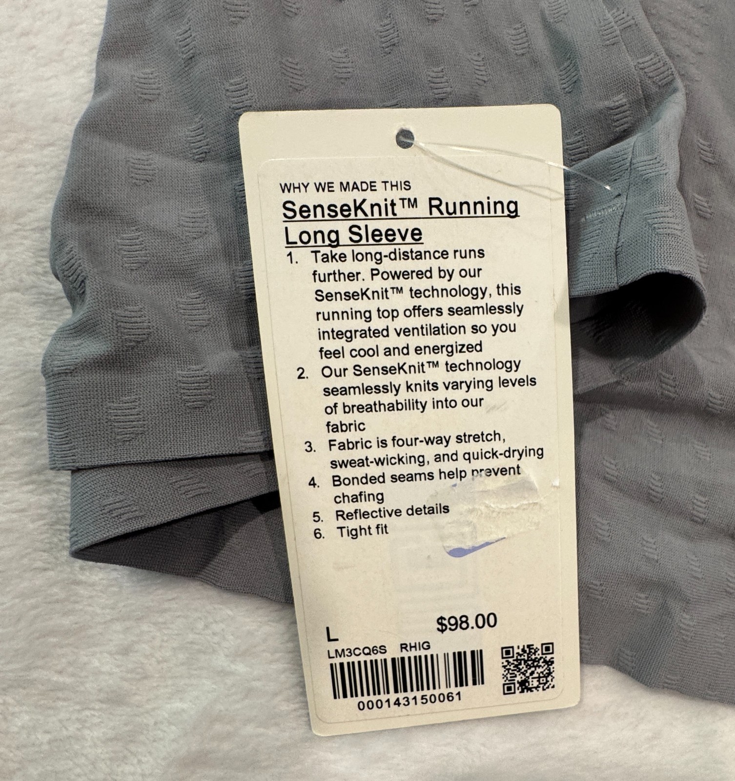 Lululemon SenseKnit Running Long Sleeve Men's L Rhino Gray Compression Fit