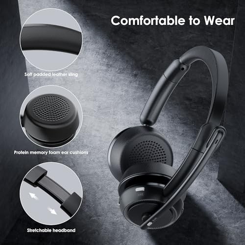 Upgrade ANC & ENC Headset with Microphone for PC, Wireless Headset with Black