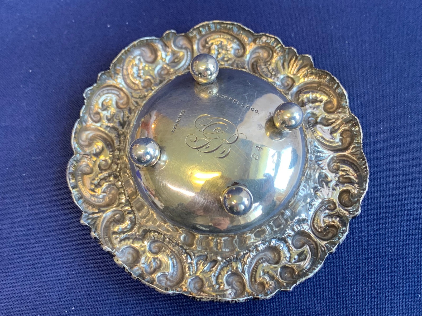 Antique Sterling Silver Condiment Dish Master Salt Cellar 38.9g Floral Repousse