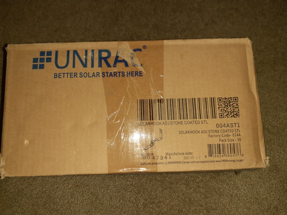 Unirac Solarhooks 004AST1 30 count box sealed