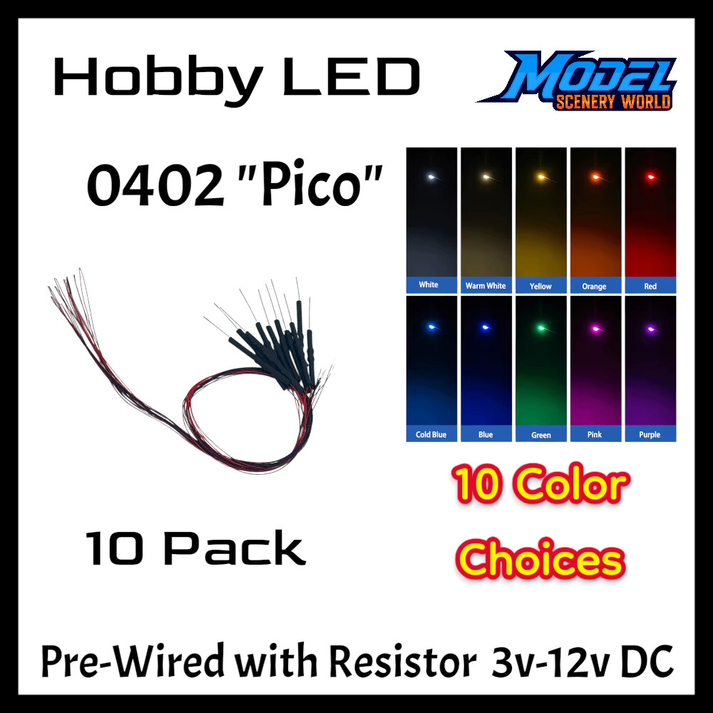 10 Pack LEDs Pico 0402 Pre-Wired Resistor SMD LED ~ 3-12 Volt DC ~ Choose Color