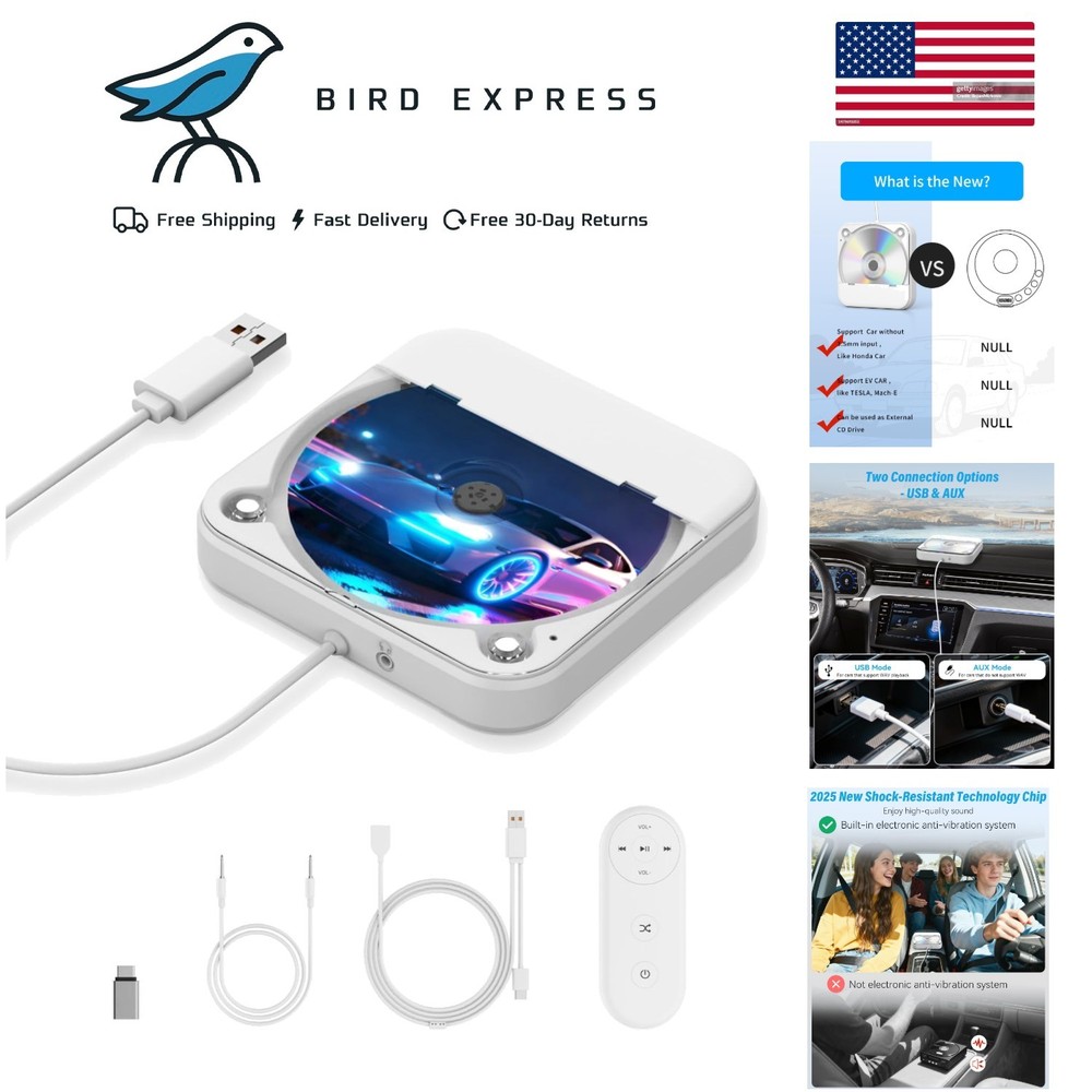 Portable Car CD Player USB AUX with Remote, Dustproof, Shockproof, Lightweight