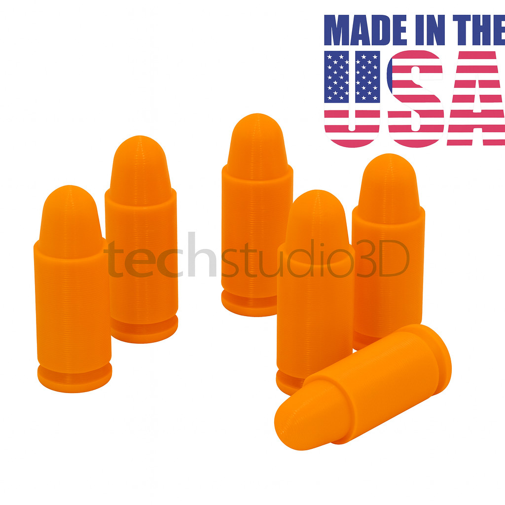 9mm Orange Dummy Rounds- Snap Caps - Dry Fire  Training. Reusable .TechStudio3D