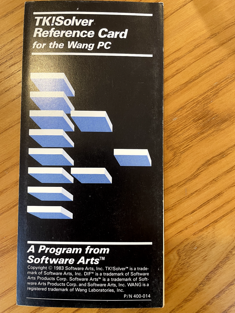 TK!Solver Reference Card for the Wang PC