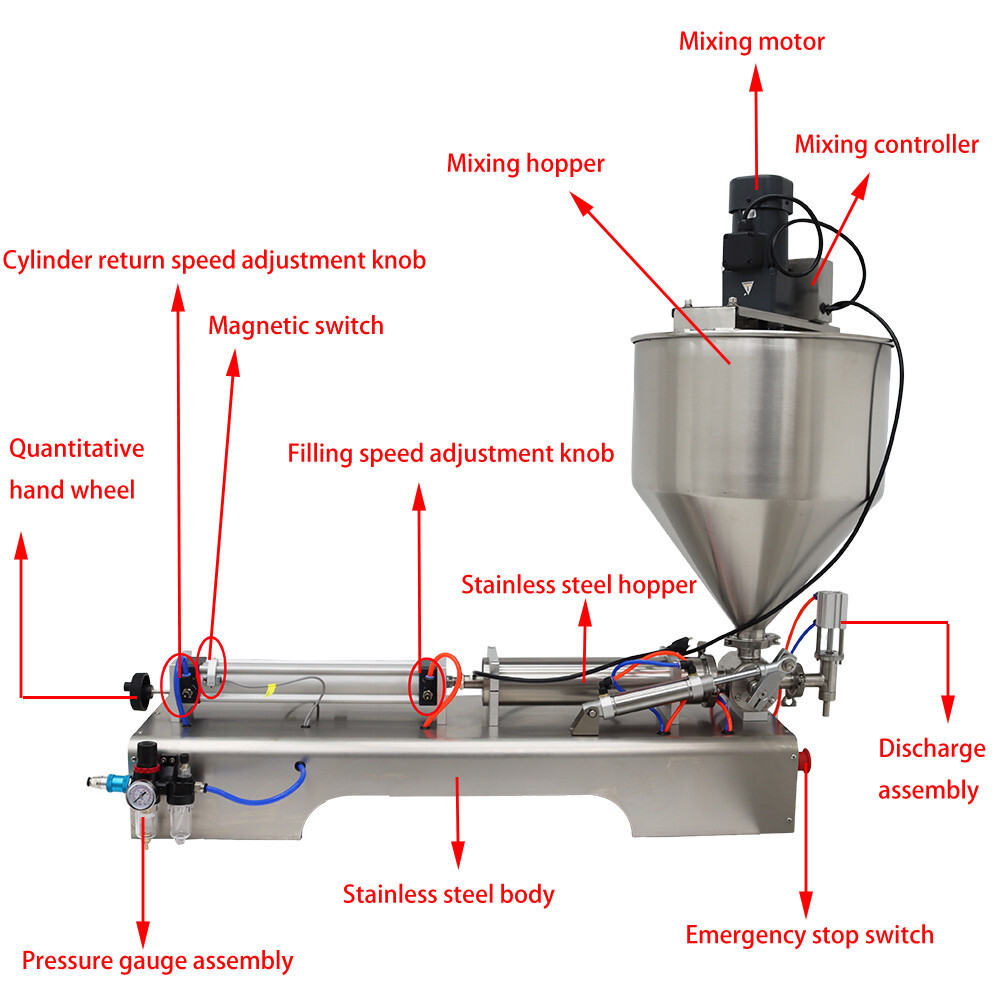 110V 50-500ml Single Nozzle Paste Filling Machine with Vertical Mixing Hopper
