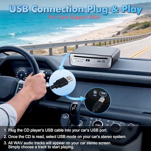 External USB CD Player for Car Portable Plug In CD Player with Remote Control