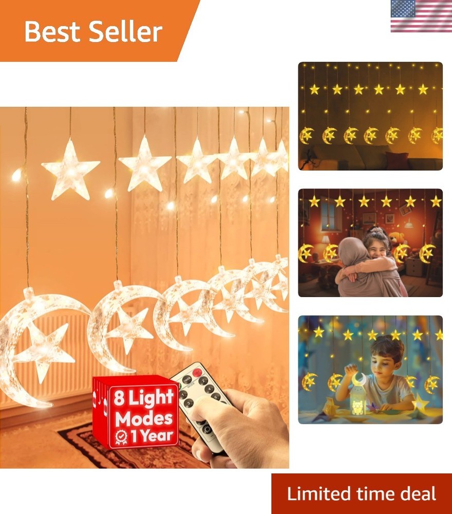 Cozy Indoor Ramadan String Lights - 17ft Remote Controlled with 8 Lighting Modes