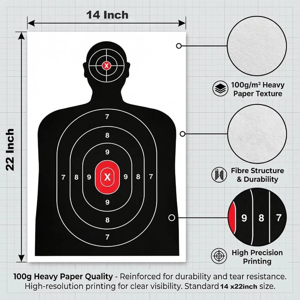Shooting Target, Targets for Pistol Shooting Targets for the Range, 14x22, 50pk