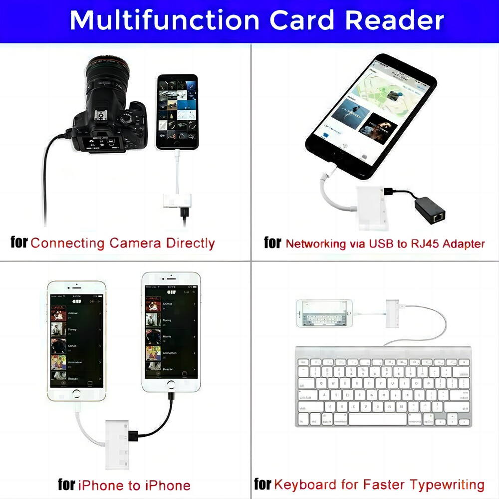 Portable 4 in 1 USB Camera SD TF Card Reader Adapter For iPhone iPod iPad IOS 13